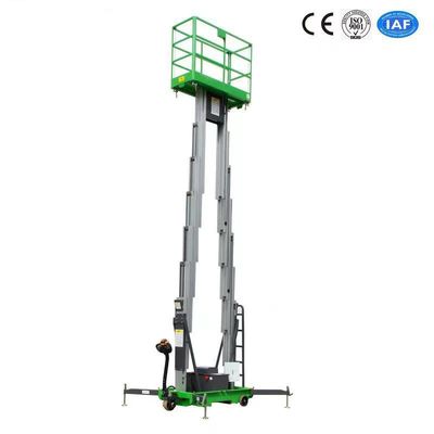 12m Hydraulic Lift Platform Aluminum Aerial Lift Double Mast 200Kg With Motorized Device