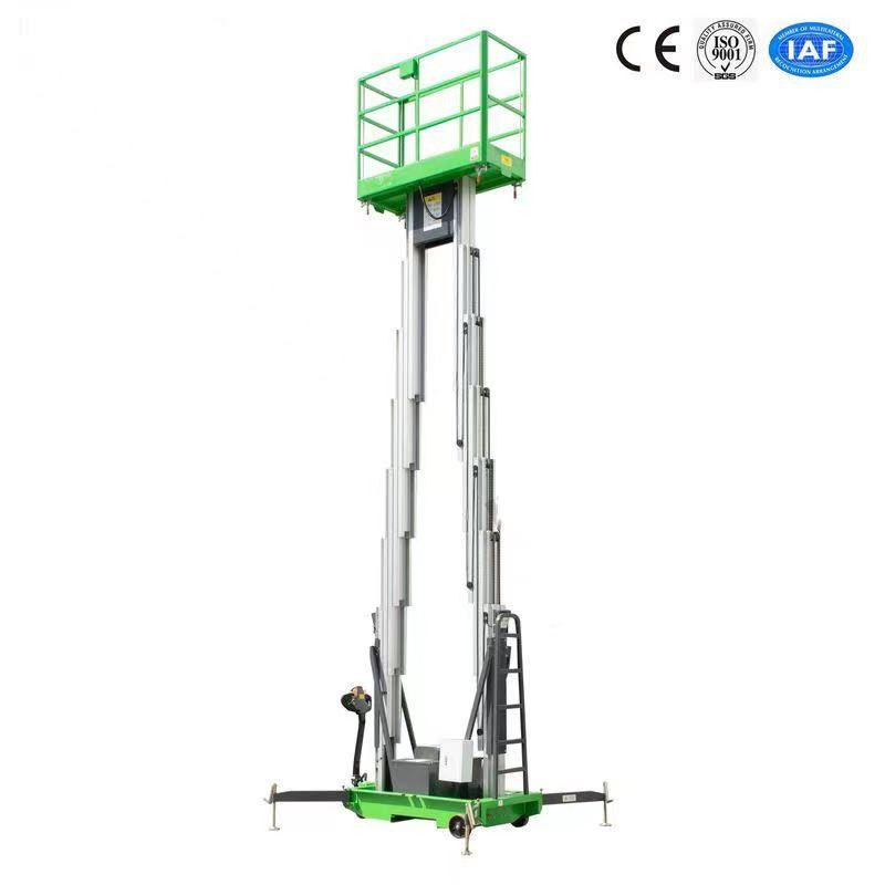 12m Hydraulic Lift Platform Aluminum Aerial Lift Double Mast 200Kg With Motorized Device